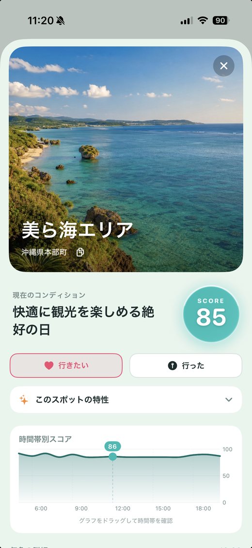 スポットのスコア画面(美ら海エリア)